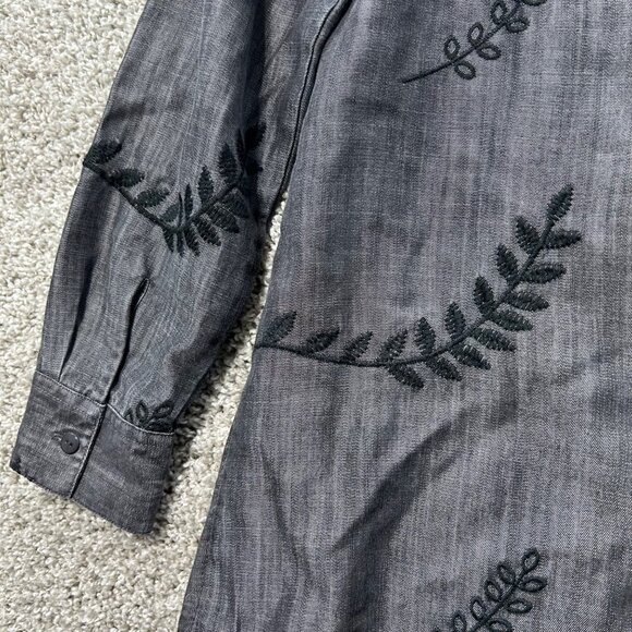 Soft Surroundings Womens Small Gray Leaf-Patterned Button-Down Tunic Top - Picture 6 of 8